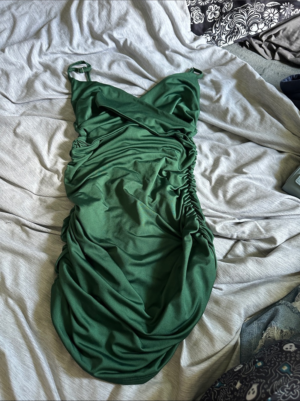 Amazon Green Ruched Mini Slip Dress